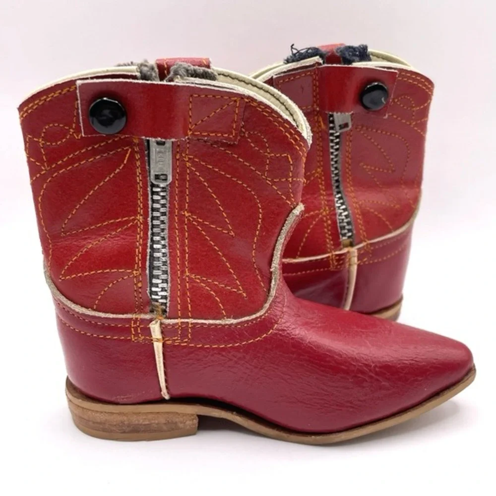 Vintage 50s Red Leather‎ Toddler Cowboy Western Boots Collectible Size 2 Mexico